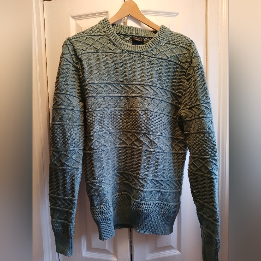 JCrew Green Cotton Sweater in Mixed Guernsey Stitch